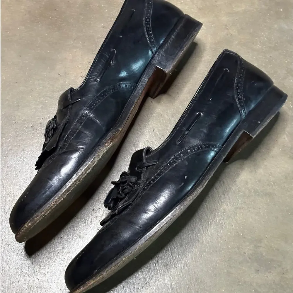 VTG Mezlan Kittle Tassel Leather Loafers Black Mens 10